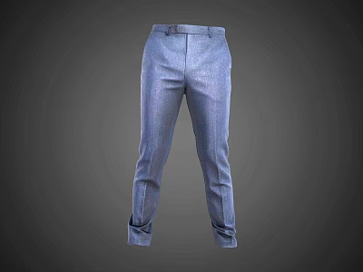 Blue Slim Fit Tailored Trousers With Pleated Front And Cuffed Hem For Formal Business Attire 3d model