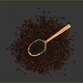 Heap of Fresh Roasted Coffee Beans with Wooden Spoon on Black Surface