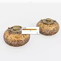 Vintage Decorative Ornament Set With Two Round Textured Bodies And Metal Lids