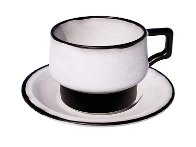 White Ceramic Beverage Cup With Black Handle And Saucer On White Background 3d model