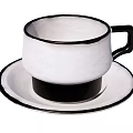 White Ceramic Beverage Cup With Black Handle And Saucer On White Background