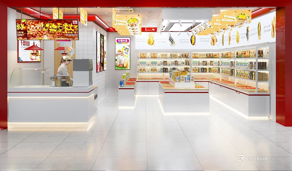 Bright Modern Specialty Store Interior With Product Shelves And Front Counter 3d model 