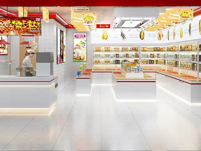 Bright Modern Specialty Store Interior With Product Shelves And Front Counter 3d model