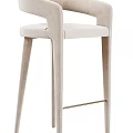 Elegant Beige Velvet Bar Stool With Armrest And Golden Metal Footrest Design
