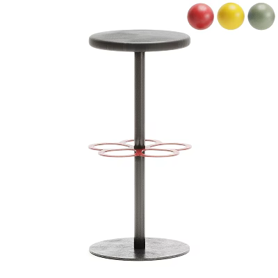 Sleek Modern Bar Stool With Round Seat Black Metal Frame And Footrest Ring Design 3d model