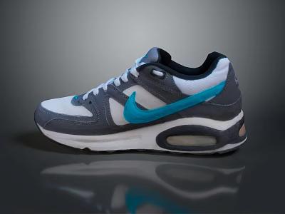 Gray White Blue Athletic Sneakers With Swoosh Logo And Air Cushion Sole 3d model