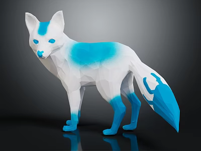Polygonal Blue And White Fox Shaped Decorative Figurine For Home Furniture Decor 3d model