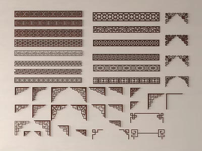 Various Ornate Carved Patterns As Decorative Design Elements For Borders And Corners 3d model