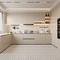 Modern Kitchen Interior With White Cabinets Black And White Checkered Floor Window And Oven Appliances