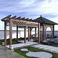 Traditional Chinese Courtyard With Wooden Pavilion Rockery Pond And Lush Green Plants