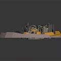 Low Poly Cartoon Scene With Rock Formations Plants And Yellow Elements