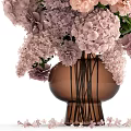 Beautiful Purple Pink Flower Arrangement In Brown Glass Vase With Hydrangea Carnation