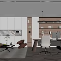 Modern Office Interior Design With Brown Sofa Coffee Table And Bookshelves