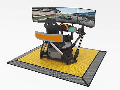Advanced Driving Simulator Setup With Multiple Screens And Ergonomic Seat Platform 3d model
