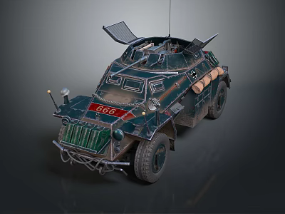 Vintage Military Vehicle With Camouflage Paint Open Top Hatch Antenna And Red Insignia 3d model