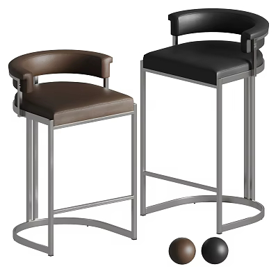Stylish Modern Bar Stools With Metal Frame And Leather Seats In Brown Black 3d model