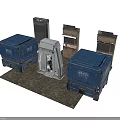 Industrial Scene Components With Blue Storage Crates Metal Frames And Equipment Parts