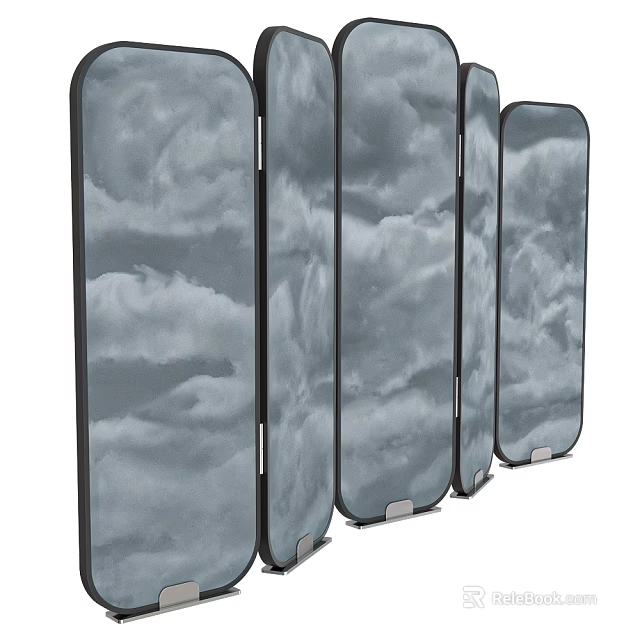 Modern Room Divider Screen With Cloud Pattern And Foldable Gray Panels 3d model 