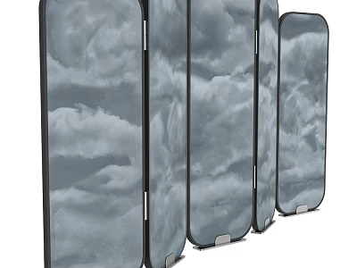 Modern Room Divider Screen With Cloud Pattern And Foldable Gray Panels 3d model