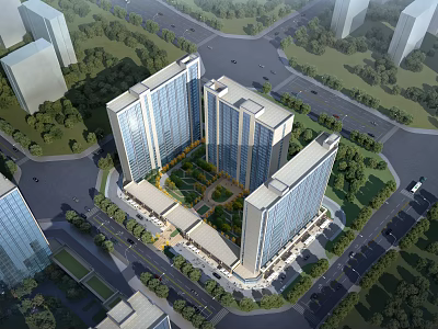 Urban Aerial Planning with High Rise Buildings Central Green Space and Road Network 3d model