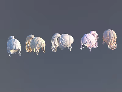 Game and Movie Character Female Head 3D Models Featuring Various Colored Curly Ponytail Hairstyles 3d model