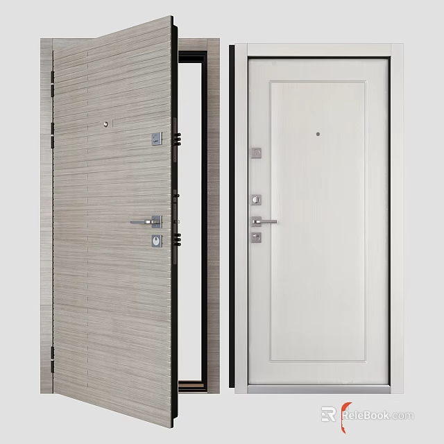 Modern Interior Doors With Wooden Texture White Surface Handles And Locks 3d model 