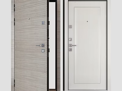 Modern Interior Doors With Wooden Texture White Surface Handles And Locks 3d model