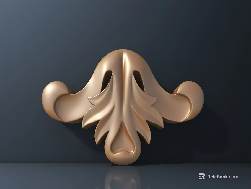 Elegant 3D Golden Carved Decorative Ornament with Intricate Leaf Curved Patterns 3d model 