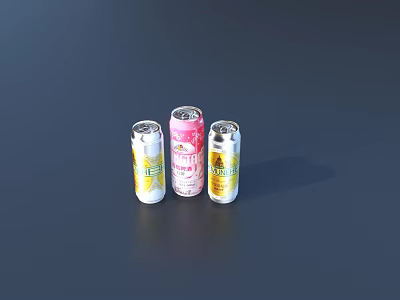 Refreshing Canned Beverages with Three Different Flavors Lime and Pink Aluminum Cans 3d model