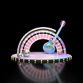 Decorative Stage With Arched Pink White Structure Blue Guitar String Lights And Reflective Base 3d model
