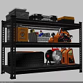 Garage Storage Shelf Organizing Tools Toolbox Tire Fan and Oil Cans