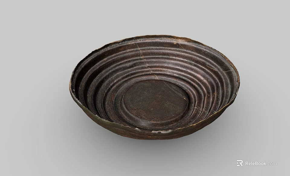 Handcrafted Ceramic Vessel With Concentric Patterns And Textured Dark Brown Surface 3d model 