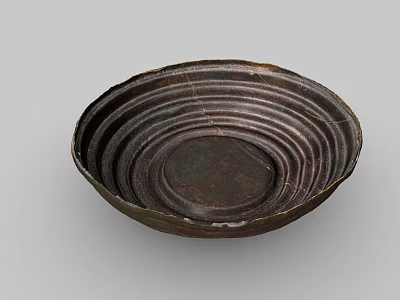 Handcrafted Ceramic Vessel With Concentric Patterns And Textured Dark Brown Surface 3d model