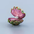 Elegant Pearl Jewelry Piece In Open Hand Painted Shell With Vibrant Hues