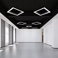 Spacious Photography Studio Interior With Black Square Ceiling Lights White Walls And Gray Floor