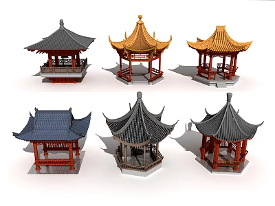 Ancient Chinese Traditional Architecture Pavilions With Various Styles And Different Roof Designs 3d model