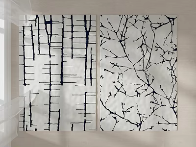 Modern Square Rug With Vertical Line And Tree Branch Black White Pattern Design 3d model