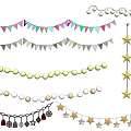 Decorative Hanging Ornament Set With Colorful Bunting Beaded Strings And Star Decorations
