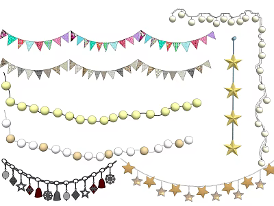 Decorative Hanging Ornament Set With Colorful Bunting Beaded Strings And Star Decorations 3d model