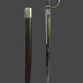 Medieval Curved Sword with Metal Hilt Dark Wrapped Handle and Black Scabbard with Metal Accents