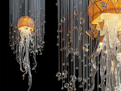 Modern Abstract Pendant Lights With Unique Shape Crystal Decor And Hanging Design 3d model
