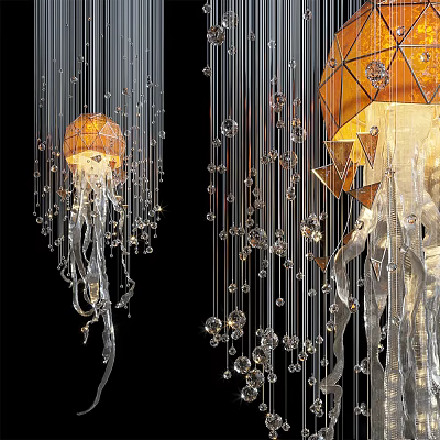 Modern Abstract Pendant Lights With Unique Shape Crystal Decor And Hanging Design 3d model