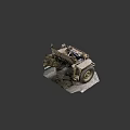 Old Car Engine Bay With Mechanical Parts Pipes And Battery Components