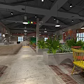 Vibrant Restaurant Interior With Colorful Tables Chairs Green Plants And Round Pendant Lights