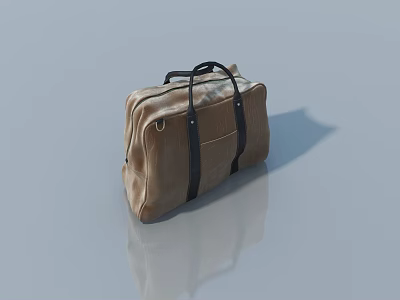 Brown Leather Duffle Bag With Black Handles On Gray Smooth Surface Reflection 3d model