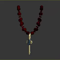 Red Beaded Religious Pendant With Gold Cross And Blue Icon Centerpiece Design