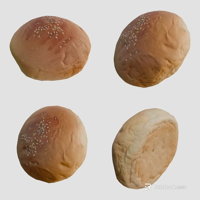 Fresh Artisanal Bread Buns With Sesame Seeds And Varied Surface Textures 3d model 