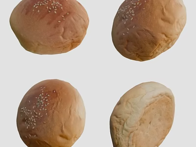 Fresh Artisanal Bread Buns With Sesame Seeds And Varied Surface Textures 3d model