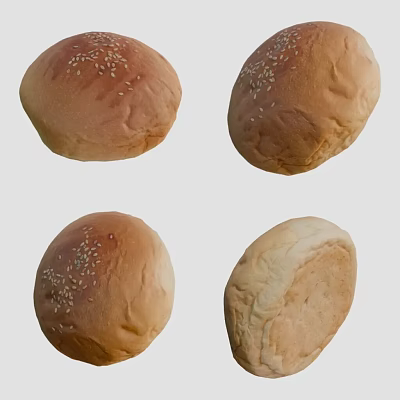 Fresh Artisanal Bread Buns With Sesame Seeds And Varied Surface Textures 3d model