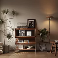 Entryway Side Cabinet With Storage Shelves Potted Plant Floor Lamp Wooden Chair And Decorative Items